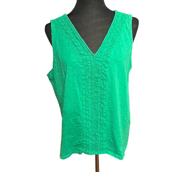 Talbots Tank Top XL Petite Green V Neck Sleeveless Cotton - Picture 1 of 10